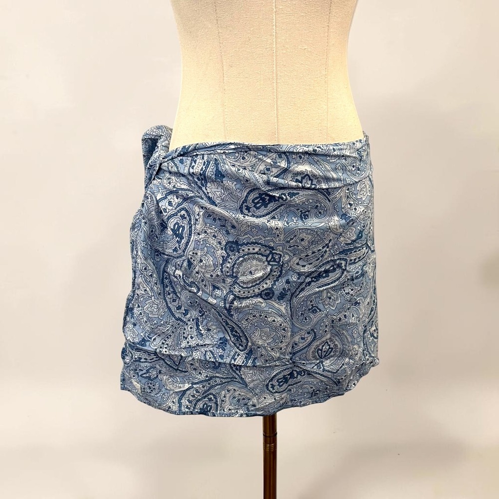 Vintage Lauren Ralph Lauren Blue Paisley Sarong Swim Cover Up Skirt M USA cotton